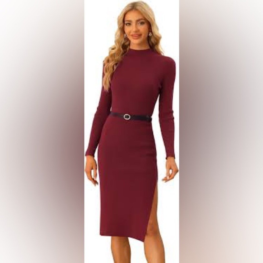 Chic Long Sleeve Burgundy Dress